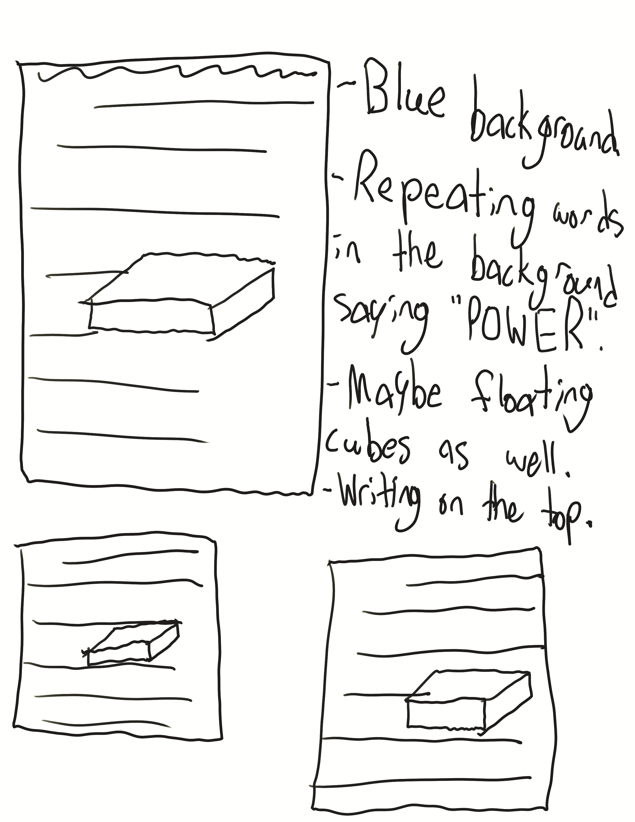 Some sketches of the preferred idea for the ad.